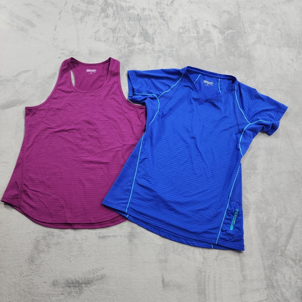 Kirkland Signature Tops Womens M Purple Blue V-Neck Tank Shirt Lot Of 2 Workout